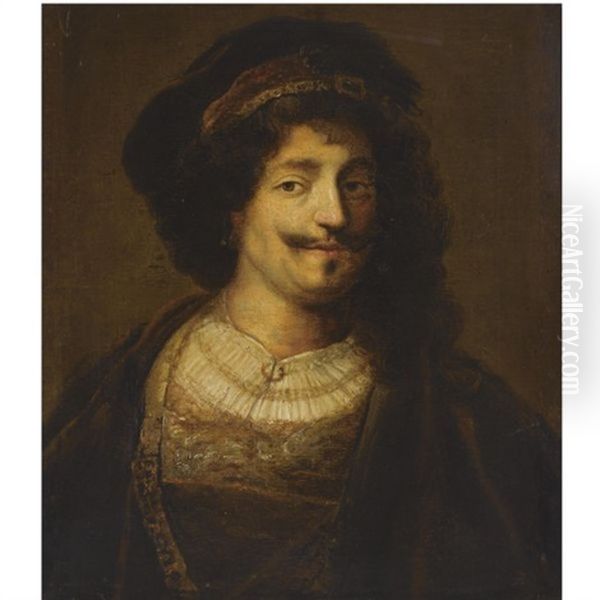 Portrait Of A Man, Wearing A Brown Coat And A Beret Oil Painting by  Rembrandt van Rijn