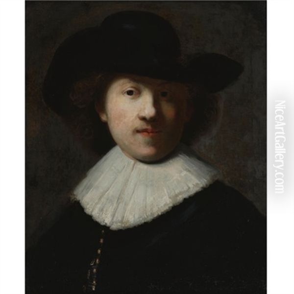 Portrait Of The Artist In A Black Coat And Hat Oil Painting by  Rembrandt van Rijn