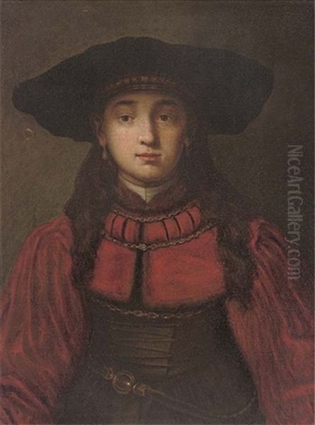 Portrait Of A Girl In A Cap And Red Dress Oil Painting by  Rembrandt van Rijn