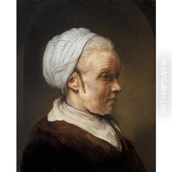 Study Of An Elderly Woman In A White Cap Oil Painting by  Rembrandt van Rijn