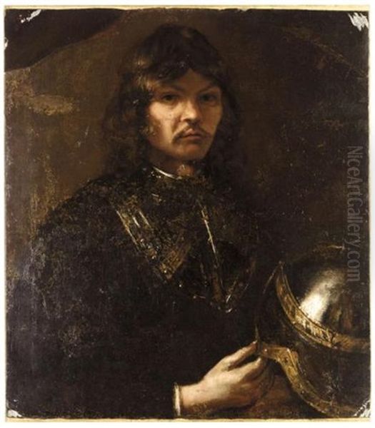 Portrait Of A Gentleman In Armour With A Helmet Oil Painting by  Rembrandt van Rijn