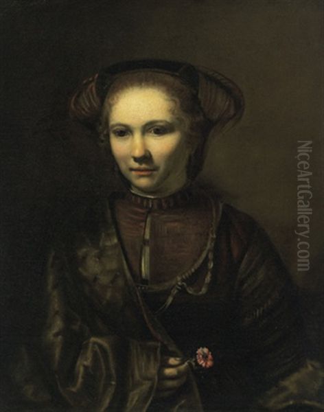 Bildnis Eines Madchens Mit Einer Nelke Oil Painting by  Rembrandt van Rijn