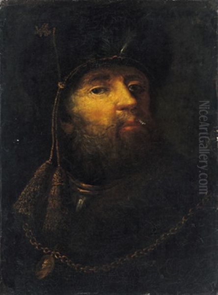 Bildnis Eines Kriegers Im Harnisch Mit Einer Goldenen Kette Mit Medaillon Oil Painting by  Rembrandt van Rijn