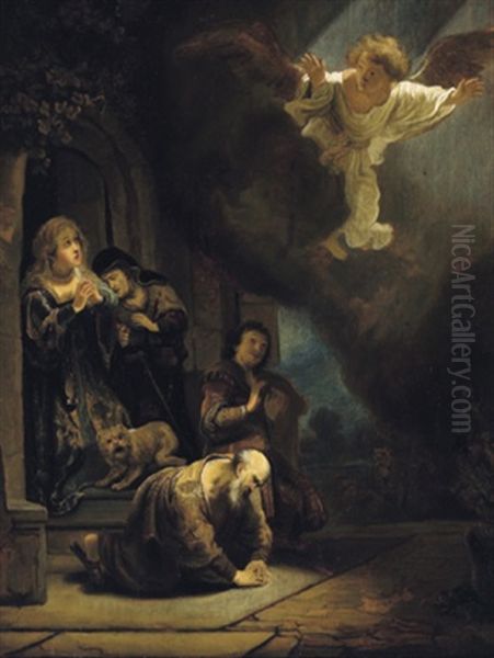 Der Erzengel Raphael Verlasst Tobit Oil Painting by  Rembrandt van Rijn