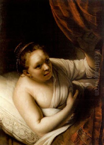 A Woman In Bed Oil Painting by  Rembrandt van Rijn