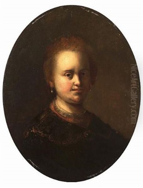 Portrait Of Saskia In A Brown Dress And Pearl Earrings Oil Painting by  Rembrandt van Rijn