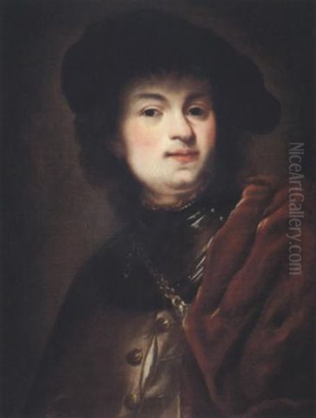 Bildnis Des Jungen Rembrandt Mit Beret Und Umhang Oil Painting by  Rembrandt van Rijn