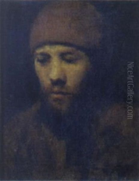 Portrait Of A Bearded Young Man Wearing A Cap Oil Painting by  Rembrandt van Rijn