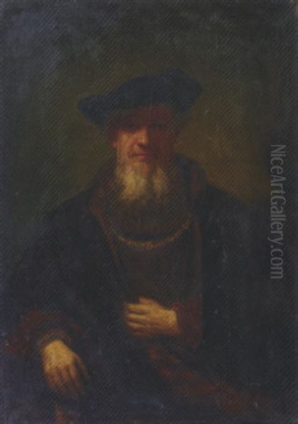 An Old Man In A Fur-lined Coat Oil Painting by  Rembrandt van Rijn