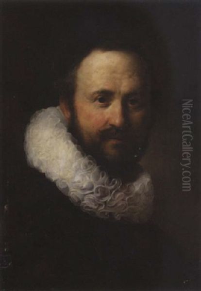 Portrait Of A Man Wearing A Black Coat With A White Ruff Oil Painting by  Rembrandt van Rijn