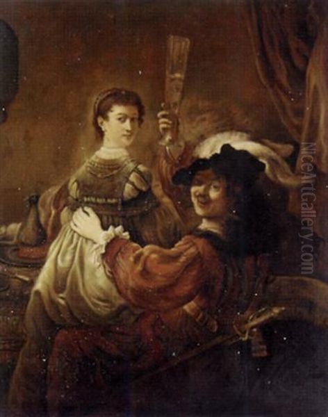 Rembrandt And Saskia In The Scene From The Prodigal Son In The Tavern Oil Painting by  Rembrandt van Rijn