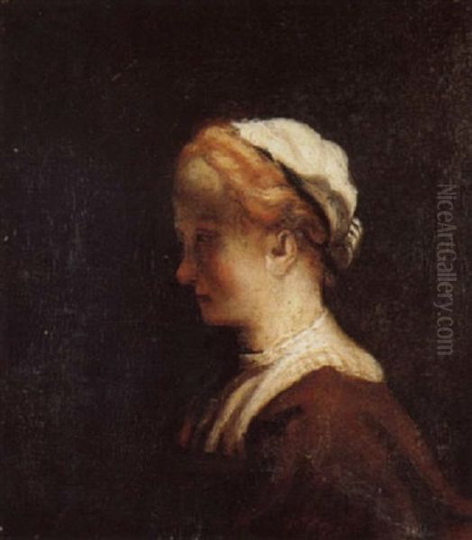 Portrait Of A Lady In Profile Wearing A Brown Dress And White Headdress Oil Painting by  Rembrandt van Rijn