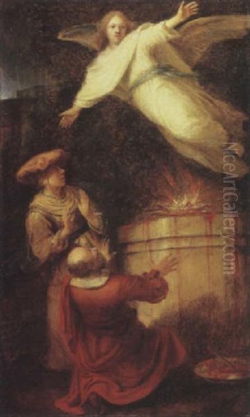 The Sacrifice Of Manoah Oil Painting by  Rembrandt van Rijn