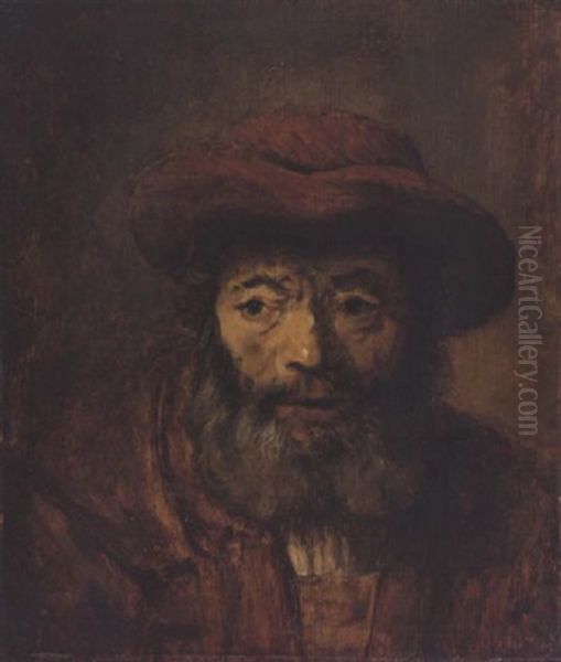 Portrait Of A Bearded Man Wearing A Brown Hat Oil Painting by  Rembrandt van Rijn