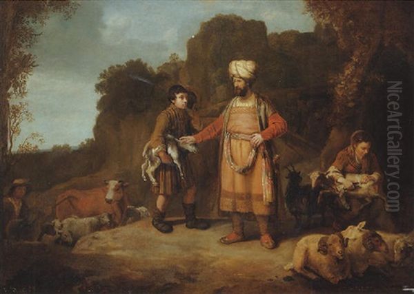 Judah And Hira The Adullamite Oil Painting by  Rembrandt van Rijn