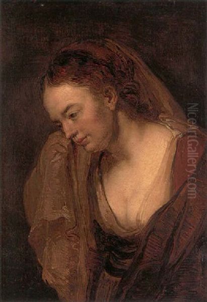 Portrait Of A Young Woman Wiping Her Tears Oil Painting by  Rembrandt van Rijn