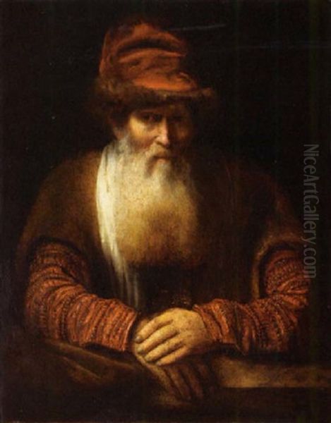 A Bearded Old Man Wearing A Fur Lined Hat Oil Painting by  Rembrandt van Rijn