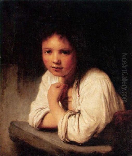 A Young Girl At A Window Oil Painting by  Rembrandt van Rijn