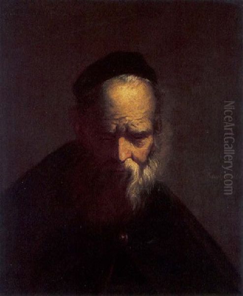 Head Of A Rabbi Oil Painting by  Rembrandt van Rijn