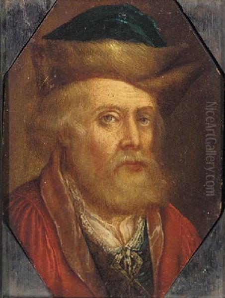 Portrait Of An Elderly Gentleman Wearing A Red Coat And A Fur Cap Oil Painting by  Rembrandt van Rijn