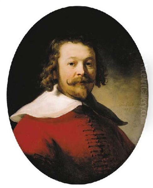 Portrait Of A Bearded Man In A Red Doublet Oil Painting by  Rembrandt van Rijn