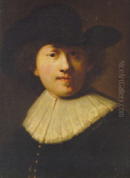 Portrait Of The Artist In A Black Coat And Hat Oil Painting by  Rembrandt van Rijn