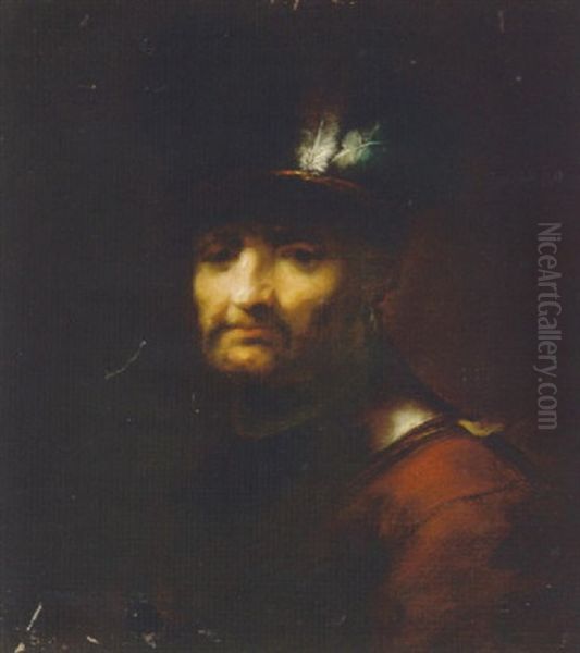 Portrait Of A Man In A Gorget And A Plumed Hat Oil Painting by  Rembrandt van Rijn