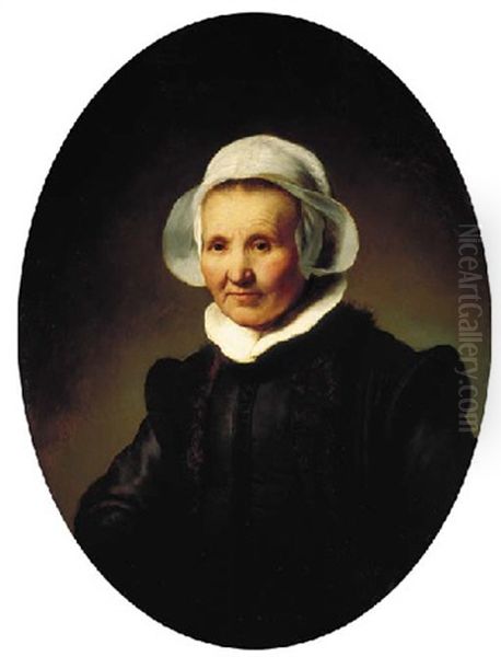 Portrait Of A Lady In Black Costume And A Cap And Collar (aeltje Pietersdr. Uylenburgh, Wife Of Johannes Cornelisz. Sylvius?) Oil Painting by  Rembrandt van Rijn