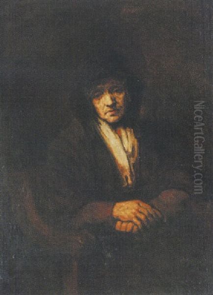 Portrait Of An Elderly Woman Wearing A Hat And A Scarf Oil Painting by  Rembrandt van Rijn