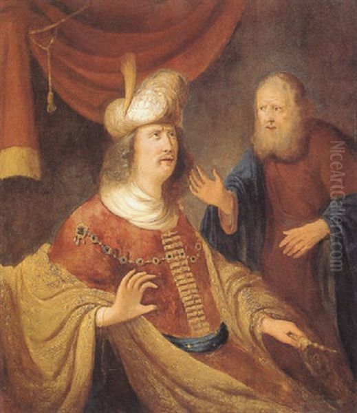 A King In Oriental Costume With An Old Man Oil Painting by  Rembrandt van Rijn