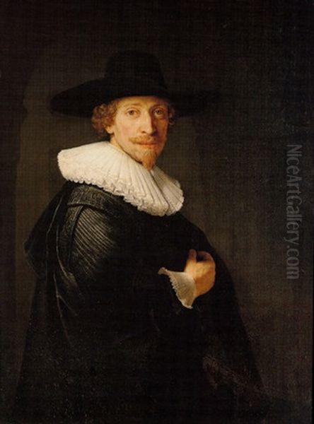 Portrait Of A Bearded Gentleman Standing In An Archway Oil Painting by  Rembrandt van Rijn