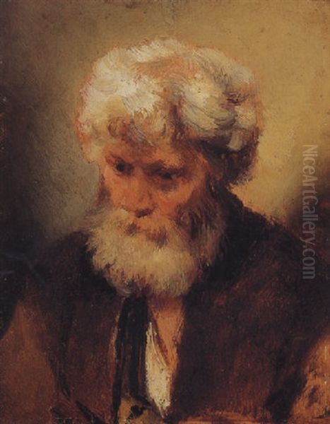 Head Of A Bearded Old Man Oil Painting by  Rembrandt van Rijn