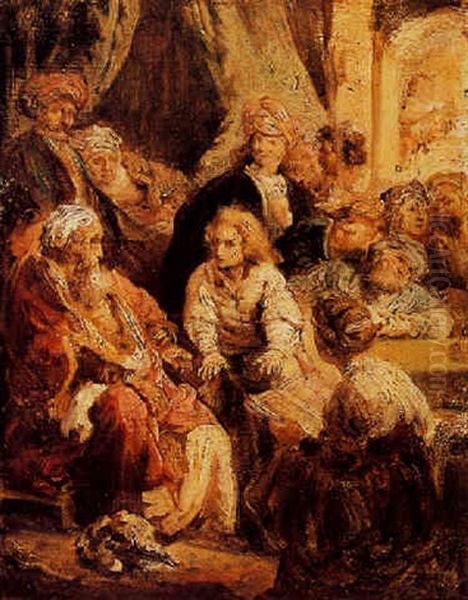 Christ Amongst The Scribes Oil Painting by  Rembrandt van Rijn