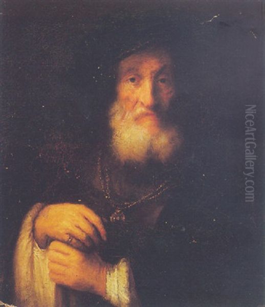 Portrait Of An Elderly Gentleman Wearing A Black Coat And Hat Oil Painting by  Rembrandt van Rijn