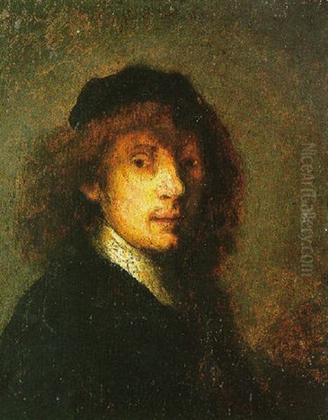 Portrait Of A Young Man Wearing A Black Cap Oil Painting by  Rembrandt van Rijn