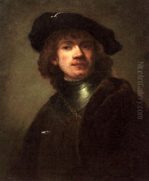 A Self Portrait Of The Artist As A Young Man Wearing A Cloth Cap Oil Painting by  Rembrandt van Rijn