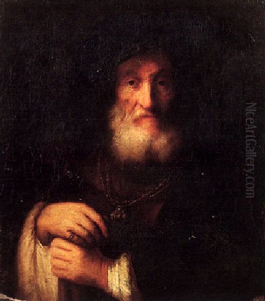 Portrait Of An Elderly Gentleman Wearing A Black Coat And Hat Oil Painting by  Rembrandt van Rijn