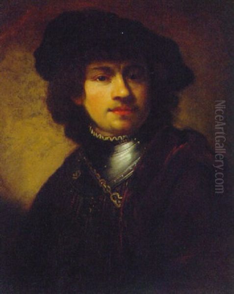 Portrait Of The Artist, In A Black Cap Oil Painting by  Rembrandt van Rijn