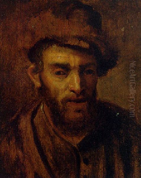 A Peasant Man In A Fur Hat Oil Painting by  Rembrandt van Rijn