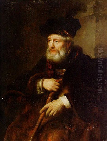 A Bearded Old Man, Seated Half-length, Holding A Cane Oil Painting by  Rembrandt van Rijn