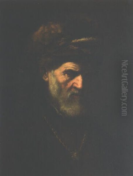 Portrait Of An Old Man In A Brown Jacket With A Gold Chain And A Fur Hat Oil Painting by  Rembrandt van Rijn