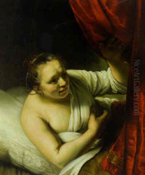 A Woman In A Bed Oil Painting by  Rembrandt van Rijn