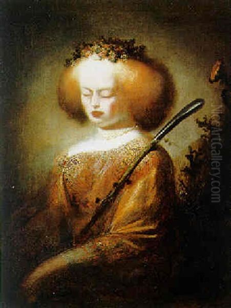 Schaferin Mit Einem Blumenkranz Auf Dem Haupt Oil Painting by  Rembrandt van Rijn