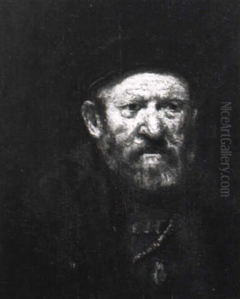 Bartiger Mann Mit Barett, Weitem Mantel Und Goldkette Oil Painting by  Rembrandt van Rijn