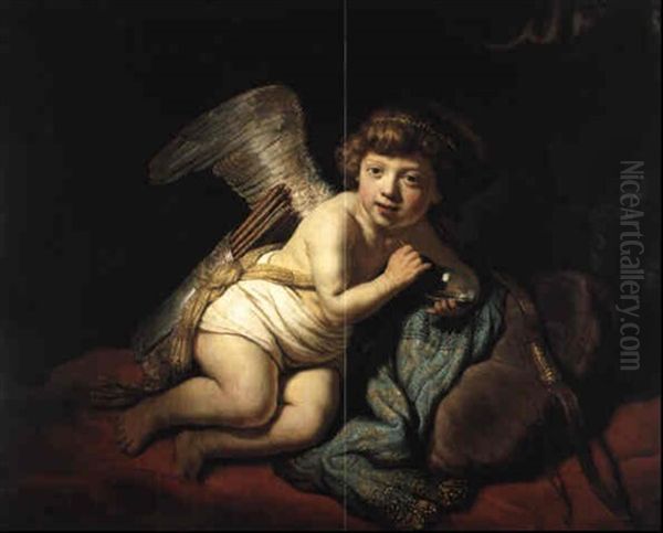 Cupid Blowing A Soap Bubble Oil Painting by  Rembrandt van Rijn