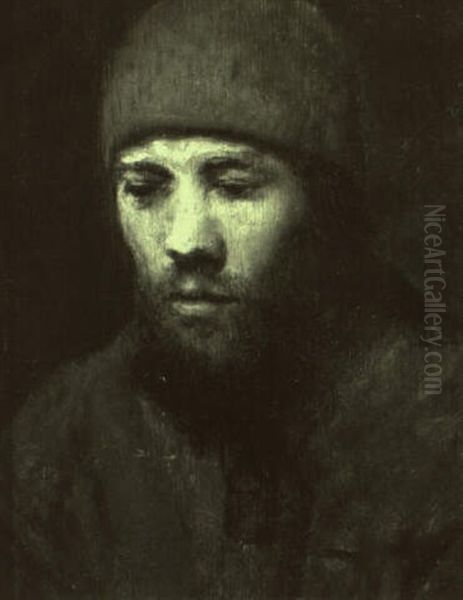 Portrait Of A Bearded Young Man Wearing A Cap Oil Painting by  Rembrandt van Rijn