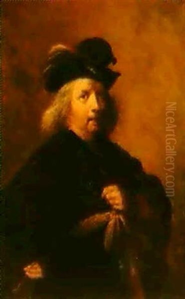 Portrait Of A Man, Half-lengthwearing A Hat And Holding A   Pipe Oil Painting by  Rembrandt van Rijn