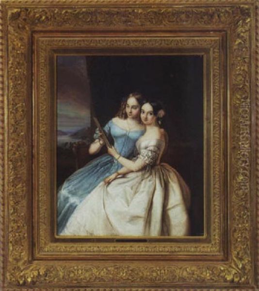 Portrait Of Two Young Ladies Oil Painting by Friedrich Remde