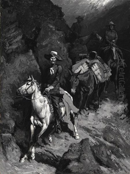 In A Canyon Of The Coeur D'alene Oil Painting by Frederic Remington