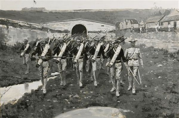 The 9th U.s. Infantry Entering Peking, August 15, 1900 (coming Through The Chinese Wall) Oil Painting by Frederic Remington